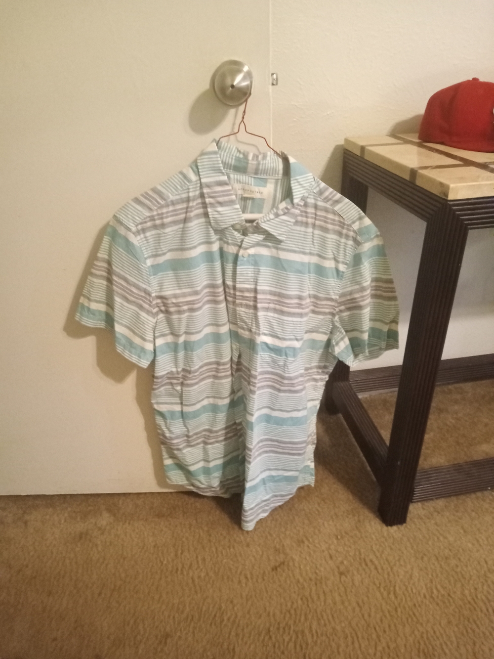 Men's Short-Sleeve Striped Button-Up Shirt - Light Blue & White